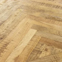 Stoere eettafel mangohout met visgraat en zwarte poot