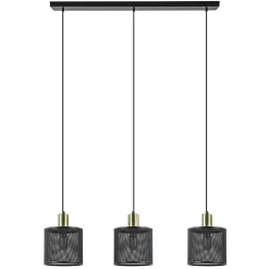 Stoere 3-lichts hanglamp mat zwart met goud