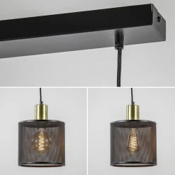Stoere 3-lichts hanglamp mat zwart met goud