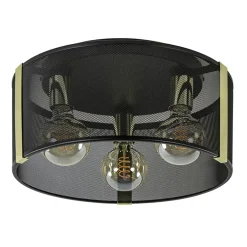 Stoere plafondlamp zwart met glossy goud