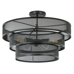 Stoere ronde plafondlamp mat zwart metaal 56 cm