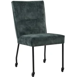 Stoffen eetkamerstoel met zwarte poot en wieltjes