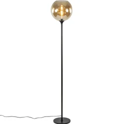 Strak klassieke vloerlamp zwart met amber glas 30 cm