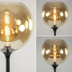 Strak klassieke vloerlamp zwart met amber glas 30 cm