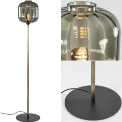 Strak klassieke vloerlamp brons met zwart en smoke glas