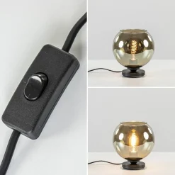 Tafellamp Bella zwart + smoke glas 20cm