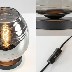 Tafellamp Fantasy laag zwart + smoke glas