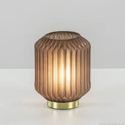 Tafellamp Ivot mat koffie met messing op batterij