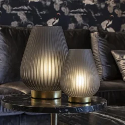 Tafellamp Tajera op batterij mat grijs/goud