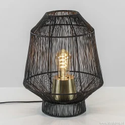 Tafellamp Vitora mat zwart met bronzen fitting