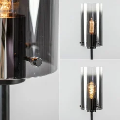 Tafellamp zwart met cilinder kap smoke gradiënt