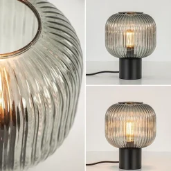 Tafellamp zwart met ronde smoke glazen kap