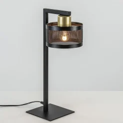 Tafellamp zwart/goud met ronde kap