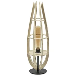 Tafellamp/vloerlamp naturel houten kap met zwart