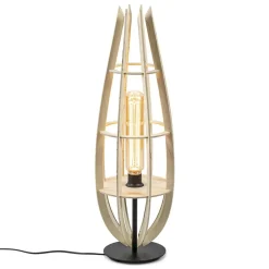 Tafellamp/vloerlamp naturel houten kap met zwart