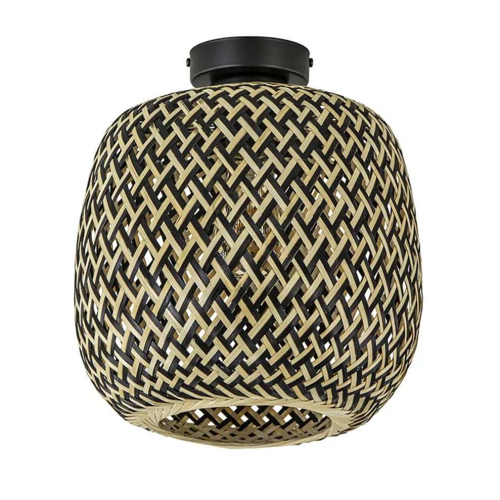 Trendy plafondlamp bamboe naturel/zwart
