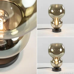 Trendy tafellamp met smoke glazen kap