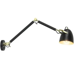 Verstelbare wandlamp mat zwart met gouden details