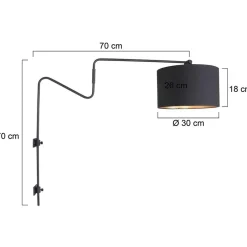 Verstelbare wandlamp met zwart/gouden kap