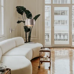 Verstelbare wandlamp staal met velourse kap zilver