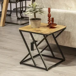 Vierkante bijzettafel zwart met mango hout