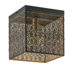 Vierkante plafondlamp zwart met gouden binnenzijde