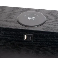 Vierkante vloerlamp zwart met beige kap en oplaadplatform