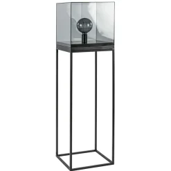 Vloerlamp Askjer kubus zwart/smoke glas