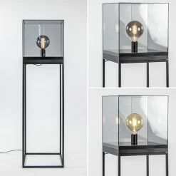 Vloerlamp Askjer kubus zwart/smoke glas