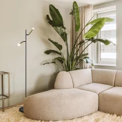 Vloerlamp Flute 2l zwart/matgoud pushdim