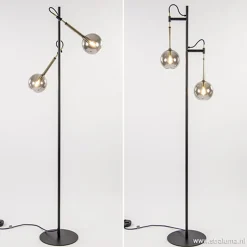Vloerlamp Globe 2-L zwart/goud smokeglas
