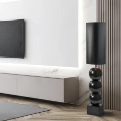 Vloerlamp hotel chic zwart met kap zwart/goud