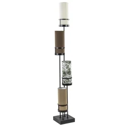 Vloerlamp 4L zwart + cilinder kappen bruin