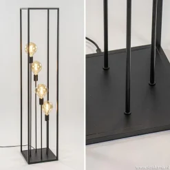 Vloerlamp open frame zwart 4-lichts