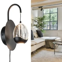 Wandlamp Black Egg zwart/helder glas