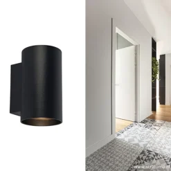 Wandlamp cilinder zwart up+down gu10