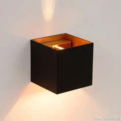 Wandlamp Xio kubus zwart/goud inclusief G9