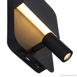 Wandlamp zwart + leesspot en usb