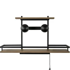 Wandlamp/wandrek zwart met houten planken