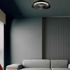 Zwarte plafondventilator mini met dimbaar LED