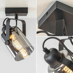 Zwarte plafond/wandlamp met titanium glas