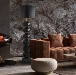 Zwarte vloerlamp bollen met zwarte ronde kap