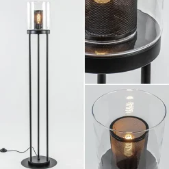 Zwarte vloerlamp met cilinder kap helder glas