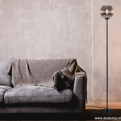 Zwarte vloerlamp met smoke glazen kap